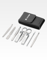 Nethers Voyage 8-In-1 Standard Stainless Steel Manicure / Nail Clipper Set With Clip On Carrier Case - Black